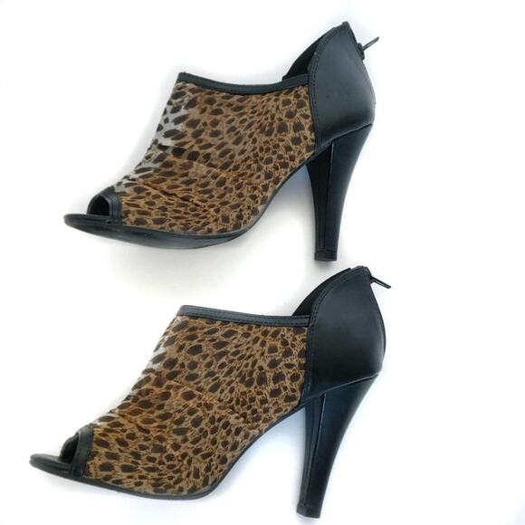 Open Toe Cheetah Print Open Toe High Heel Ankle Booties Size 8 - Picture 4 of 12
